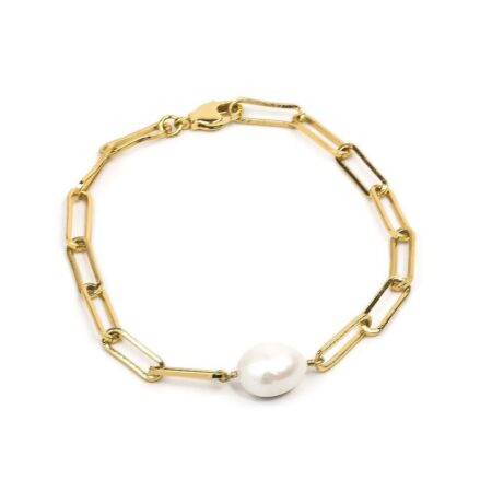 Gold Baroque Pearl Paperclip Bracelet