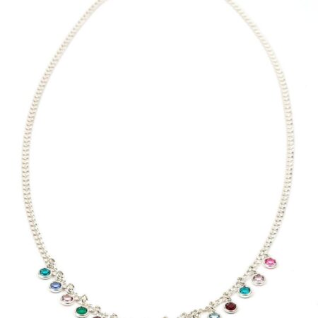 Silver Birthstone Drop Necklace for Grandma