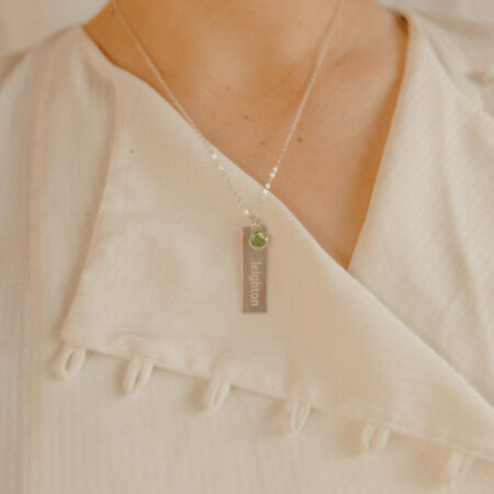 Engraved Birthstone Drop Silver Name Necklace