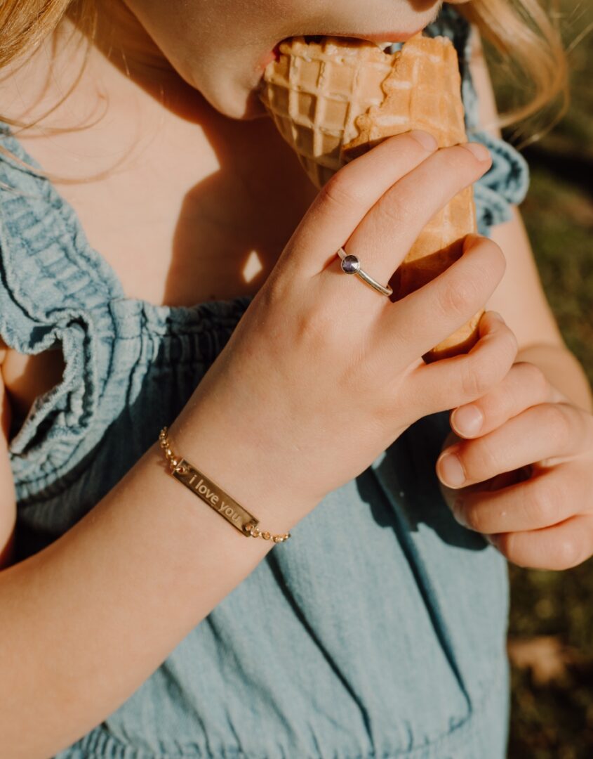 Gold-Filled Rectangle Bracelet for Little Girls with 'I Love You' engraved