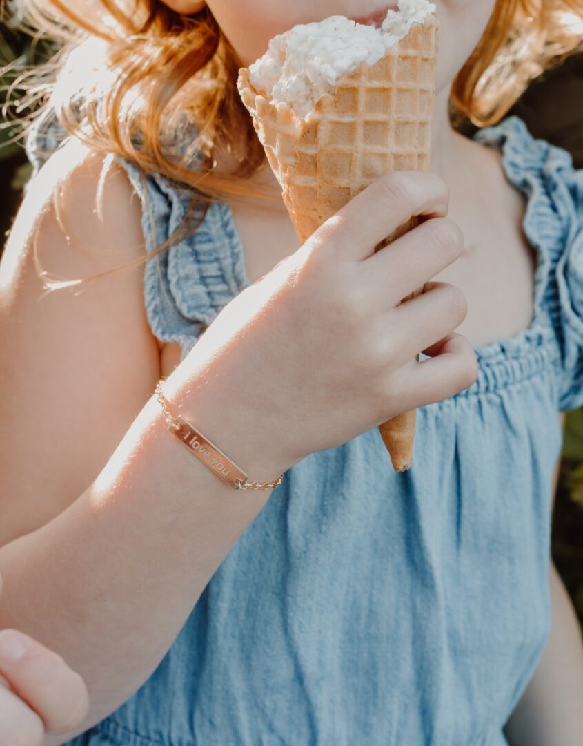 Gold-Filled Rectangle Bracelet for Little Girls with 'I Love You' engraved