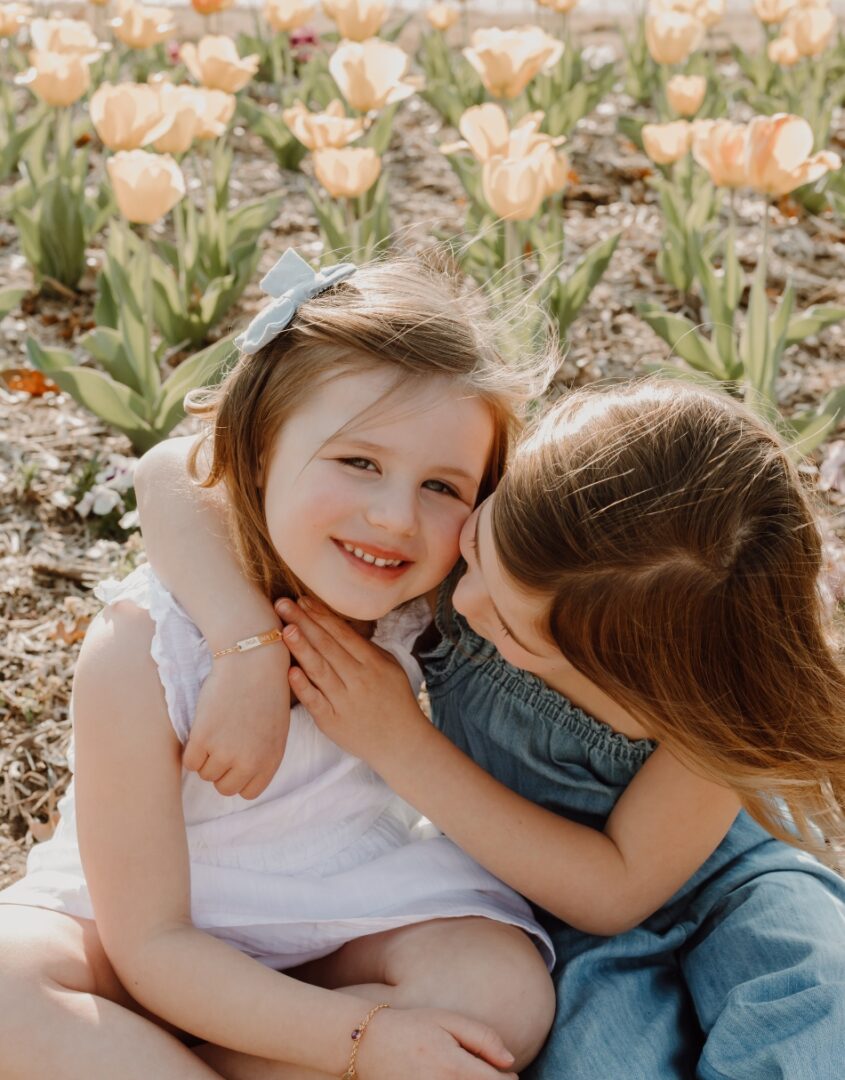 Little girls wearing Gold-Filled Rectangle Bracelet with 'I Love You' engraved
