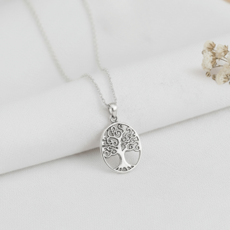 Family Tree Silver Charm Necklace