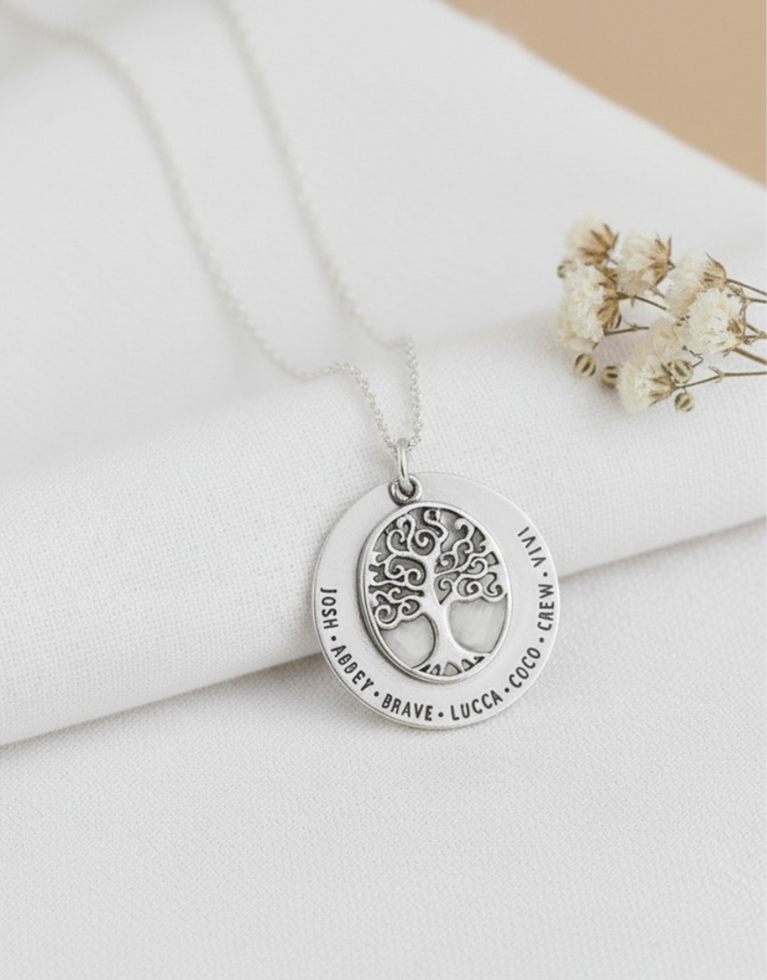 Family Tree Silver Name Necklace