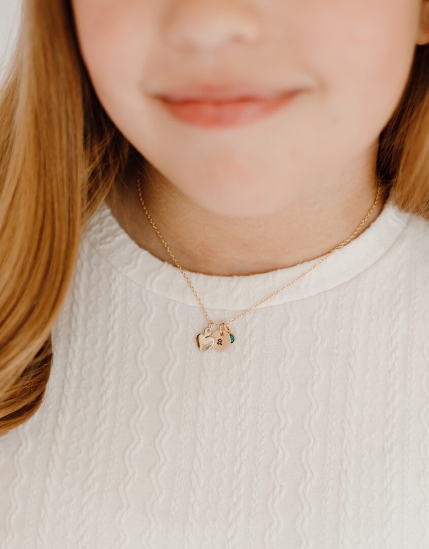 Gold-Filled Initial Necklace with heart charm and birthstone for Little Girls