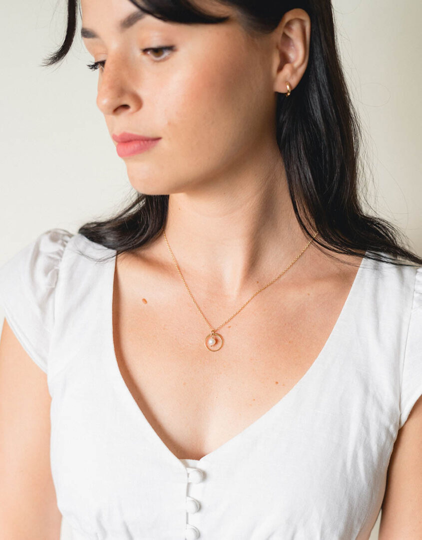 Gold Dainty Pearl Drop Necklace