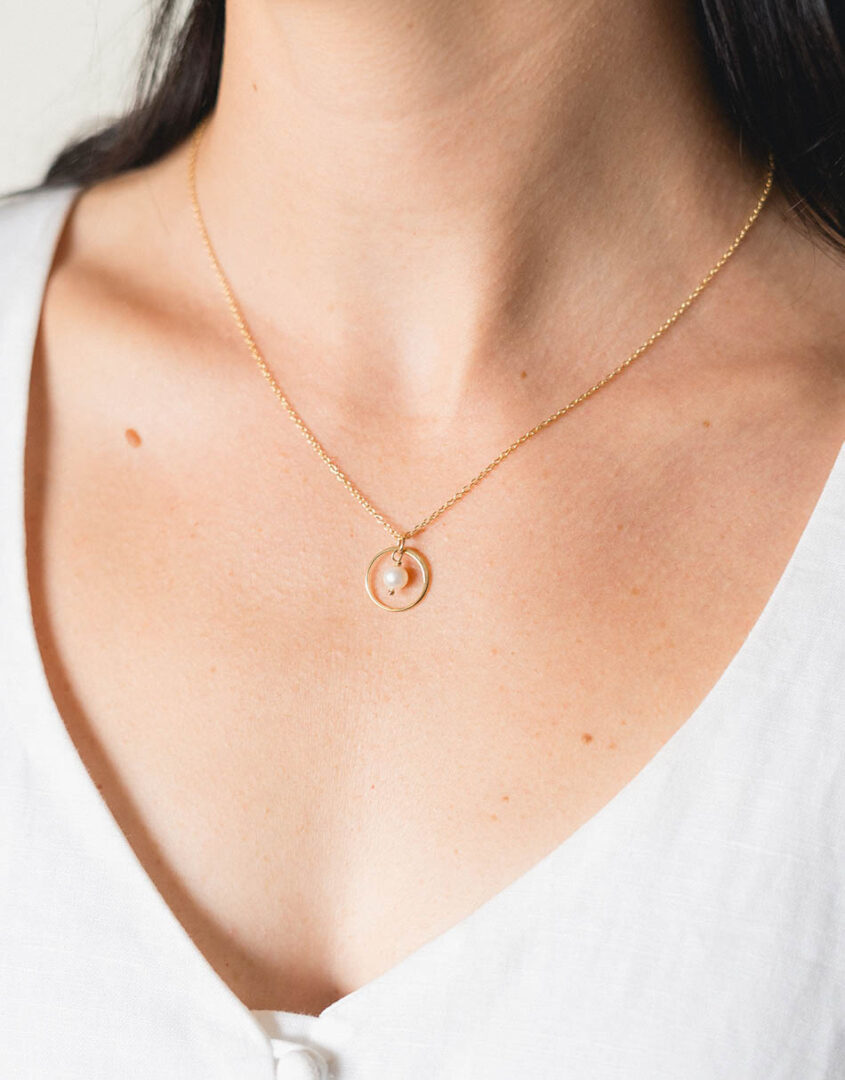 Gold Dainty Pearl Drop Necklace