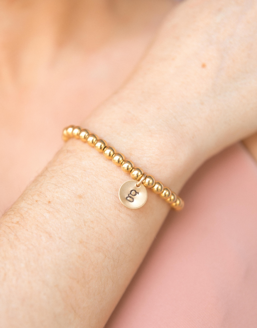 Gold-Filled Bead Bracelet With Initial