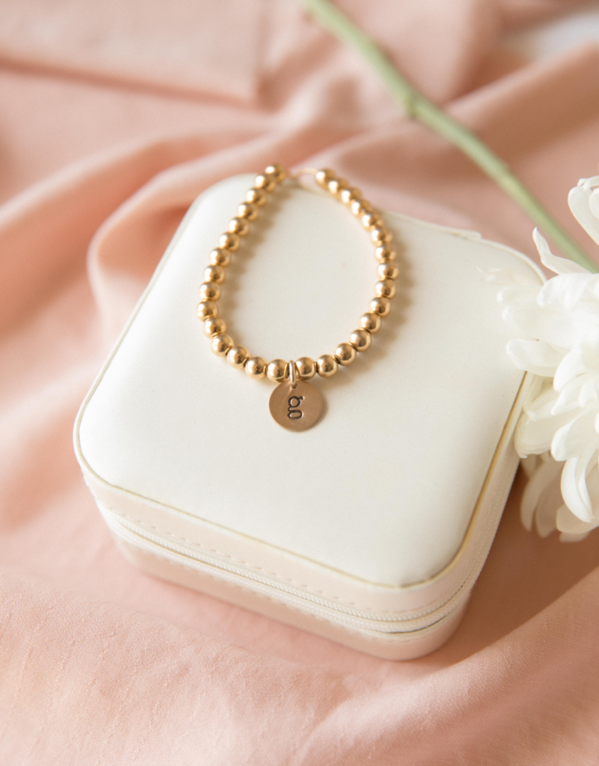 Gold-Filled Bead Bracelet With Gold Initial Charm