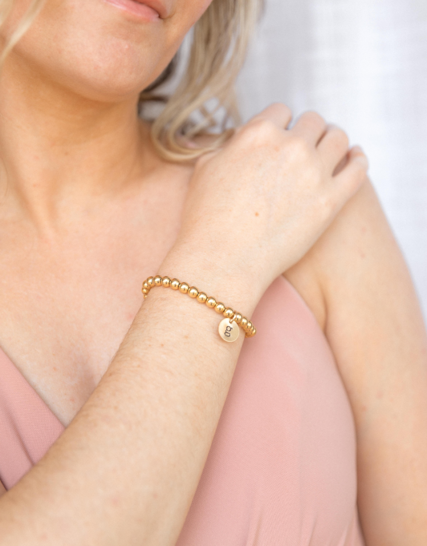 Gold-Filled Bead Bracelet With Initial Charm For Bridesmaids
