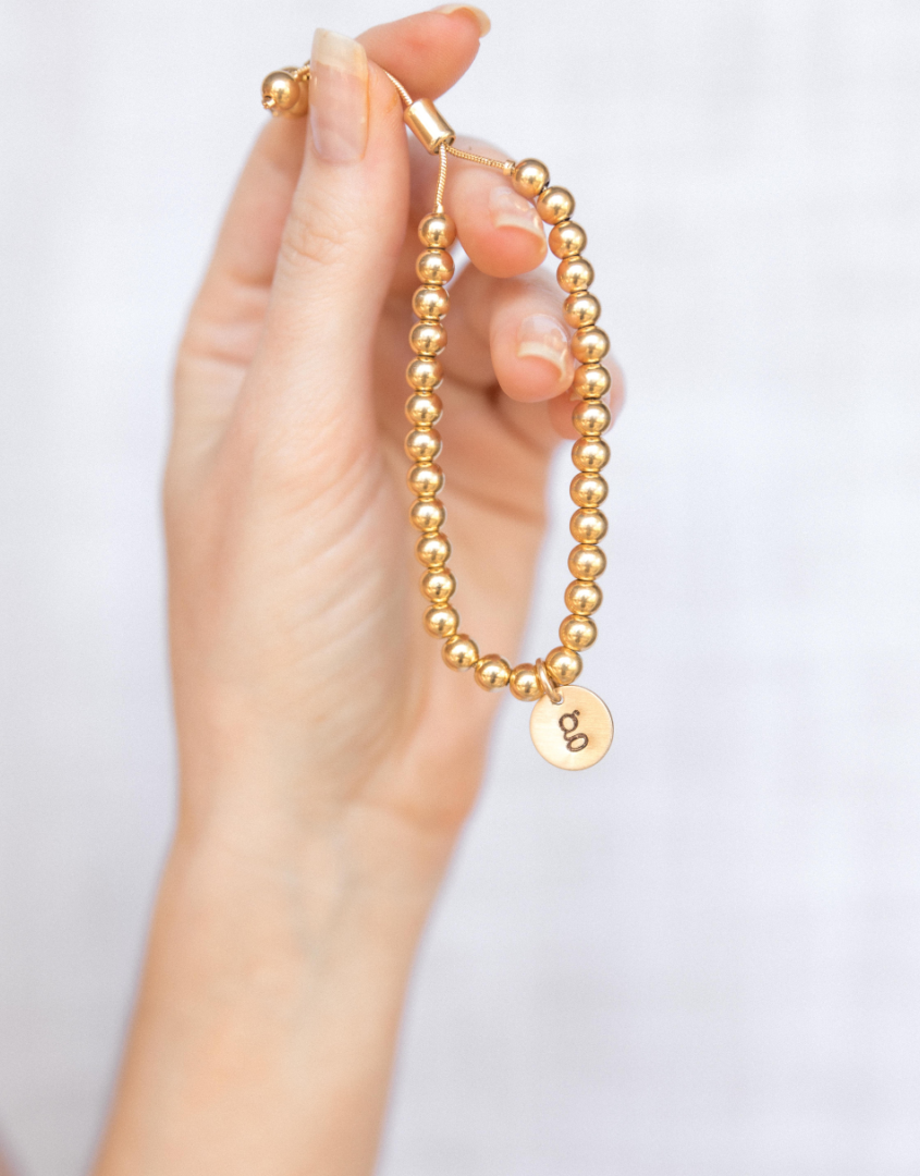 Gold-Filled Bead Bracelet With Initial Charm As Bridesmaid Gift