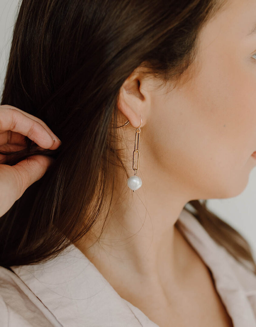 Gold Paperclip Baroque Pearl Earrings For Women