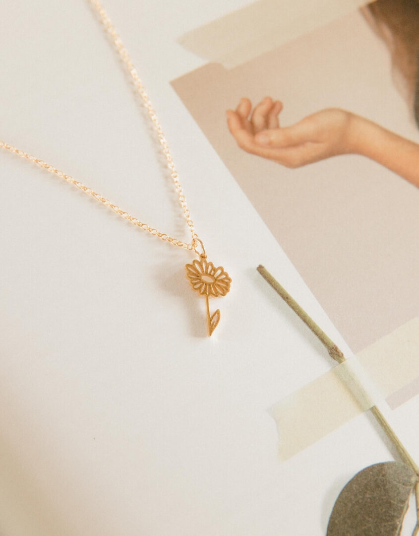 Golden Birth Flower Charm Necklace