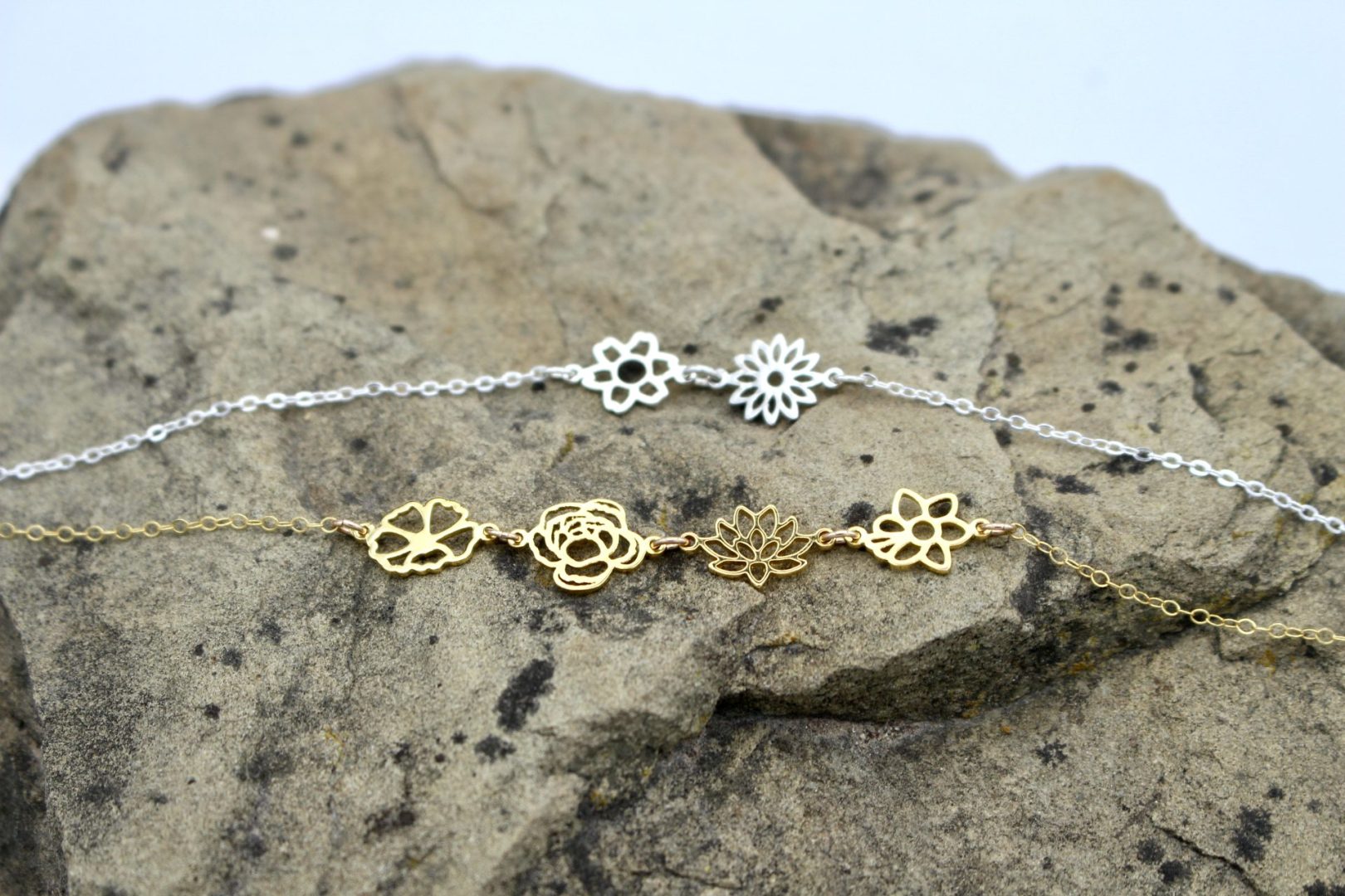 Dainty Connected Birth Flower Charm Necklace
