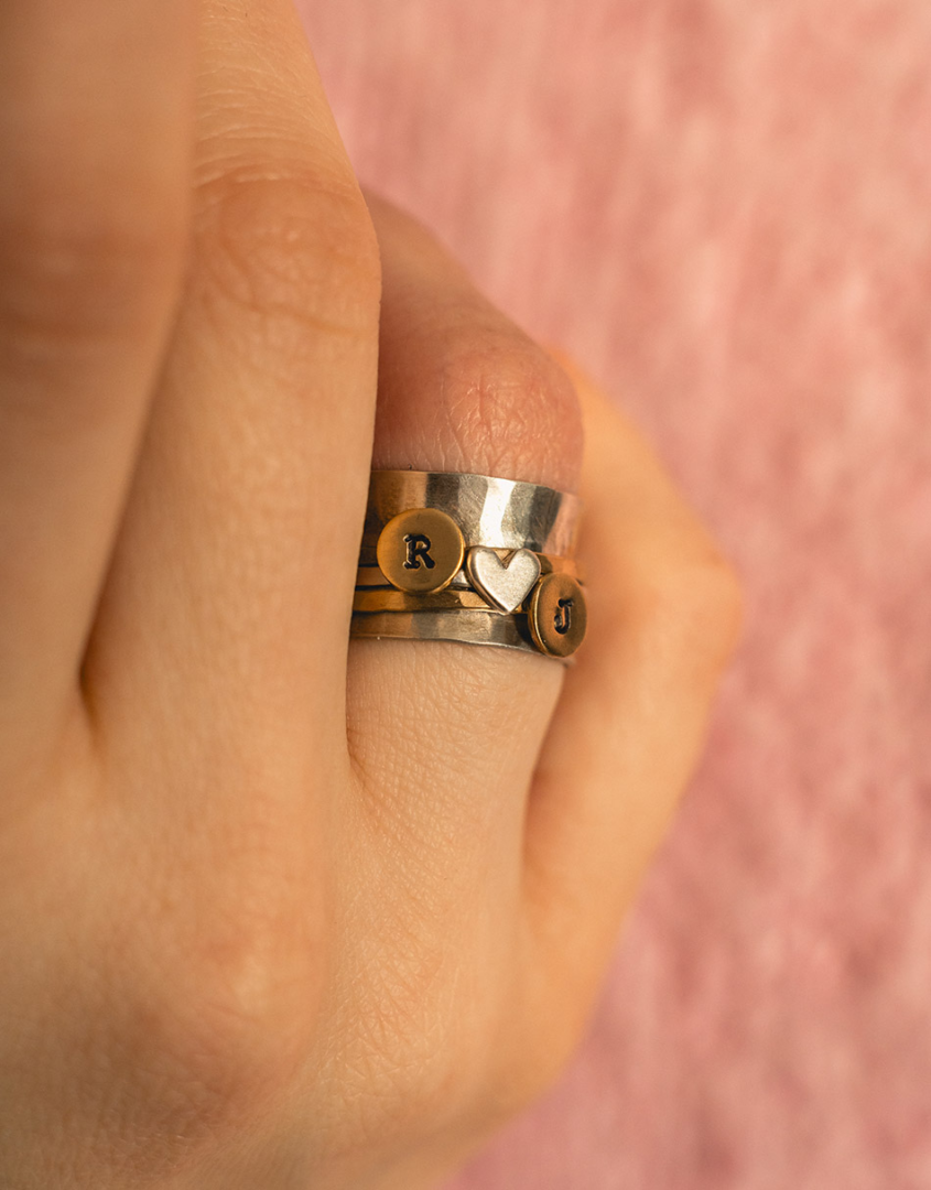 Initial & Heart Spinner Ring in Silver & Gold Initial & Heart Spinner Ring in Silver & Gold