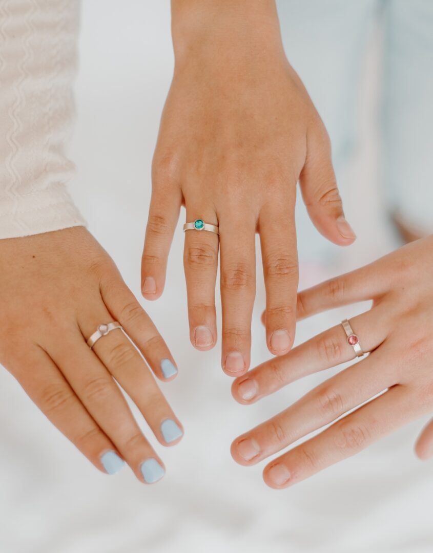 Custom Birthstone ring with name engraved for little girls