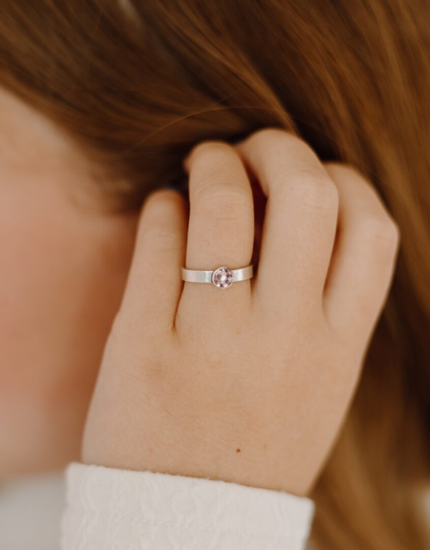 Custom Birthstone ring with name engraved for little girls