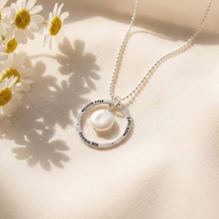 Mother Of Pearl Silver Infinity Word Necklace