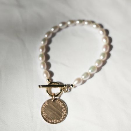Rice Pearl Bracelet with Engraved Charm