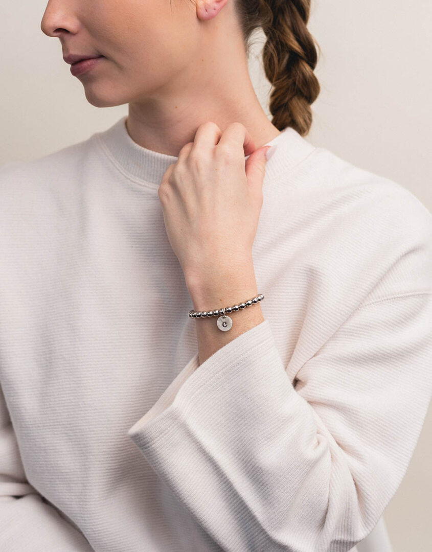 Personalized Silver Bead Initial Bracelet