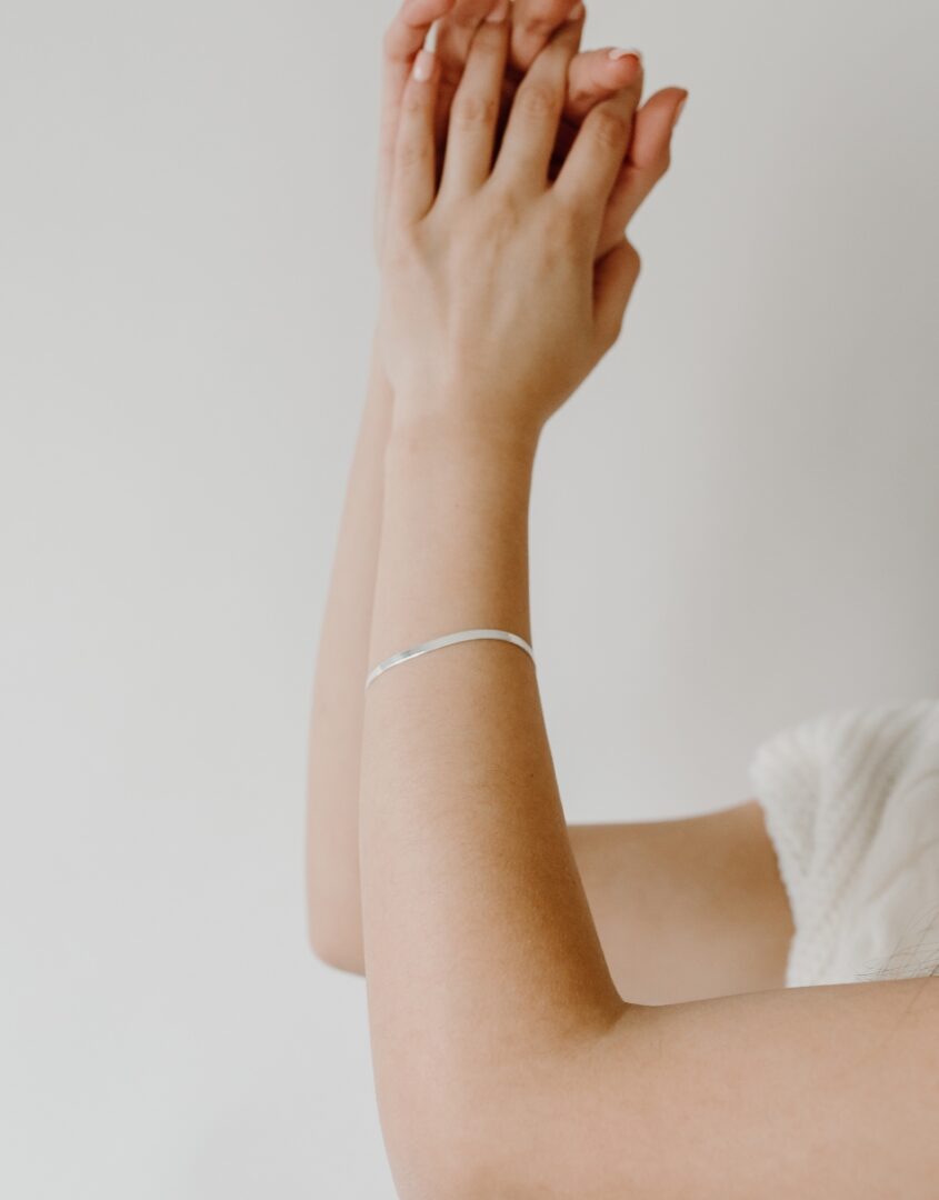Image of model wearing Sterling Silver Herringbone Bracelet