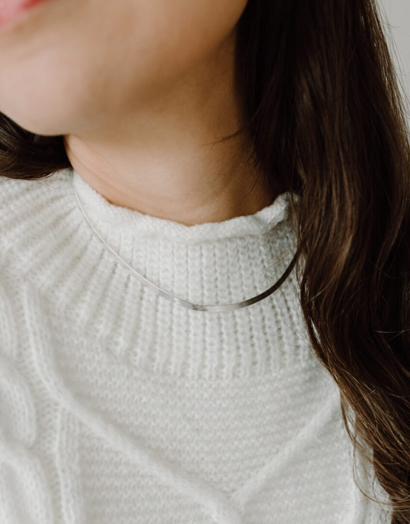 Image of model wearing Sterling Silver Herringbone Necklace
