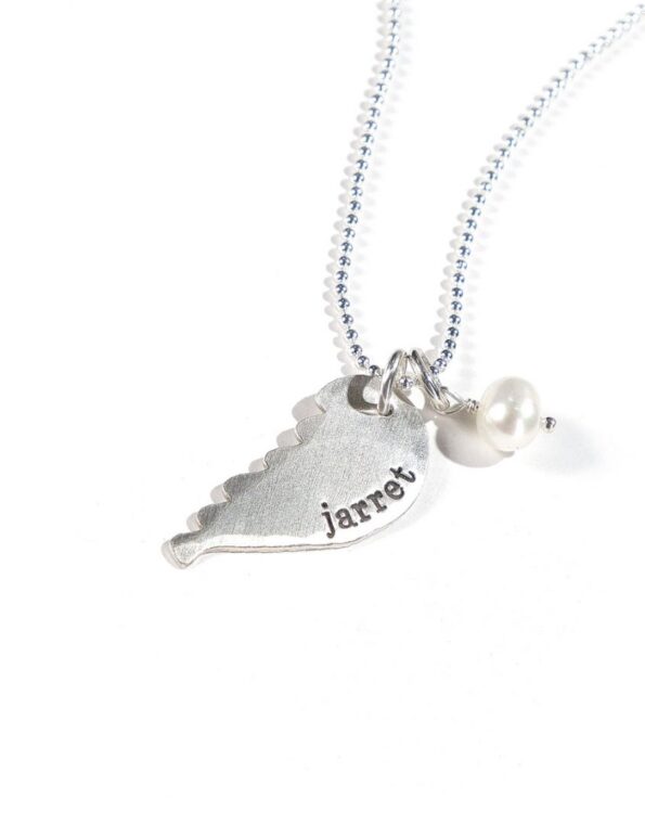 Angel Wing Necklace Sterling silver angel wing hand stamped with name. Perfect personalized gift for mom, grandma
