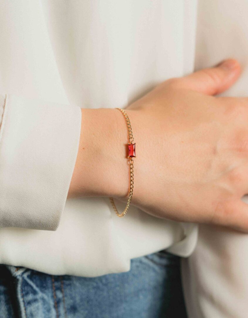 Golden Birthstone Baguette Bracelet As Birthday Gift