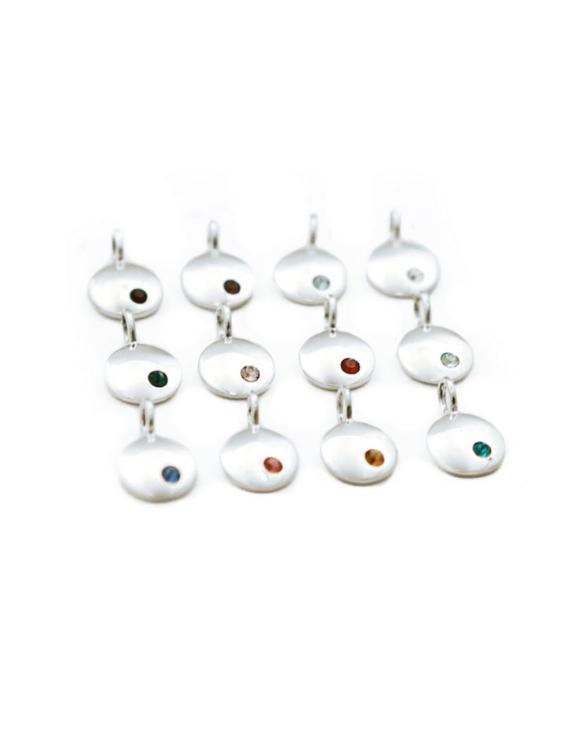 Sterling silver dainty disc necklace embedded with a beautiful birthstone crystal. Perfect gift for mom, wife, sister