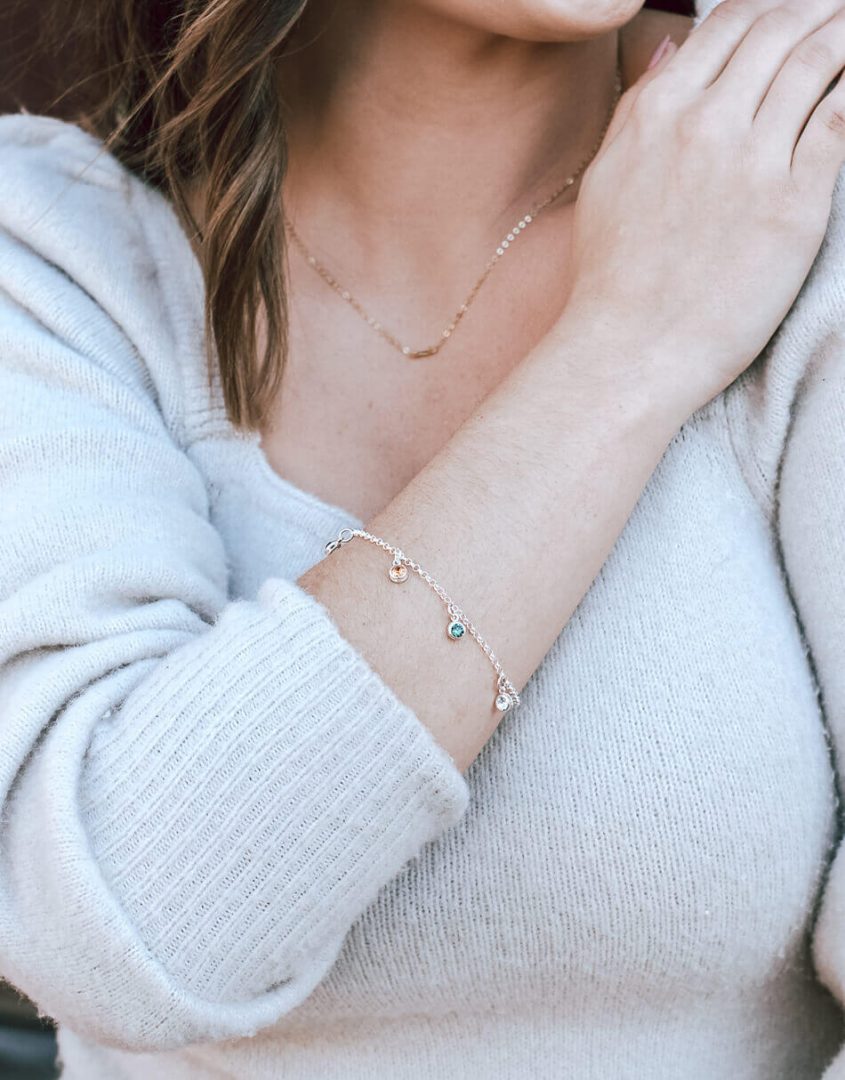 Silver bracelet with multiple birthstones