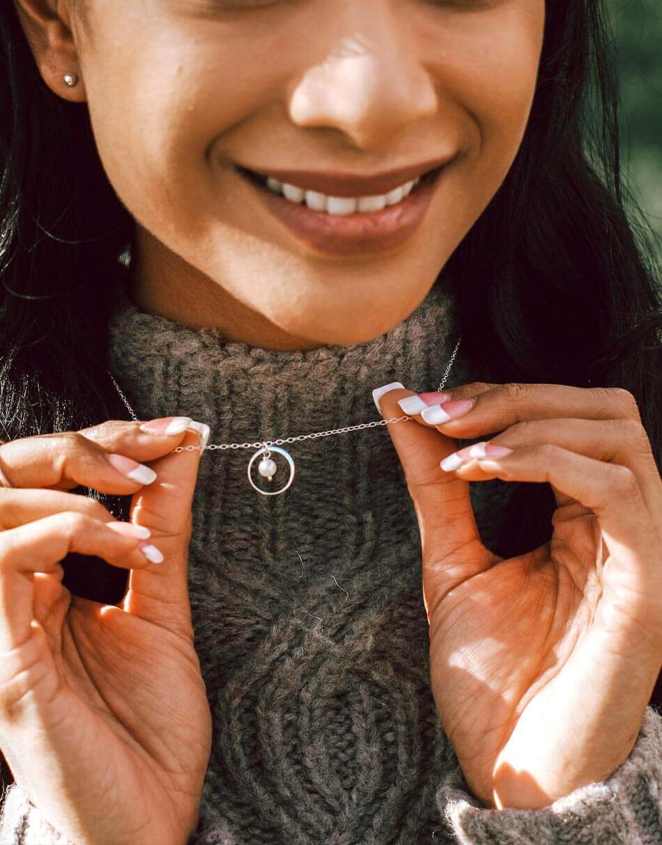 Dainty Pearl Drop Silver Necklace