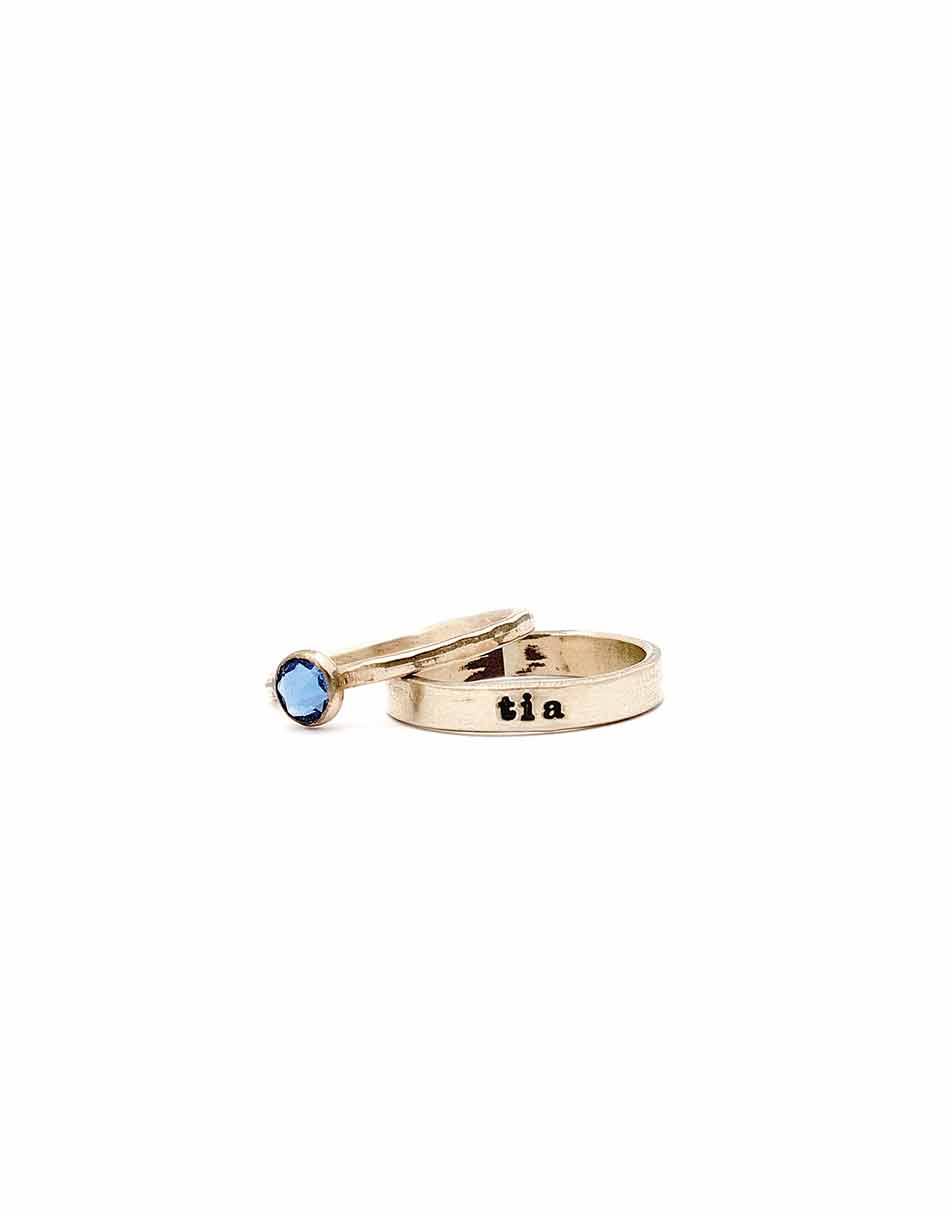 Name and Stone Stacking Ring Set – Gold