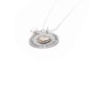 An outer sterling silver circle layered with gold-filled circle and a sterling heart with hand stamped names. Best gift for mom, grandma