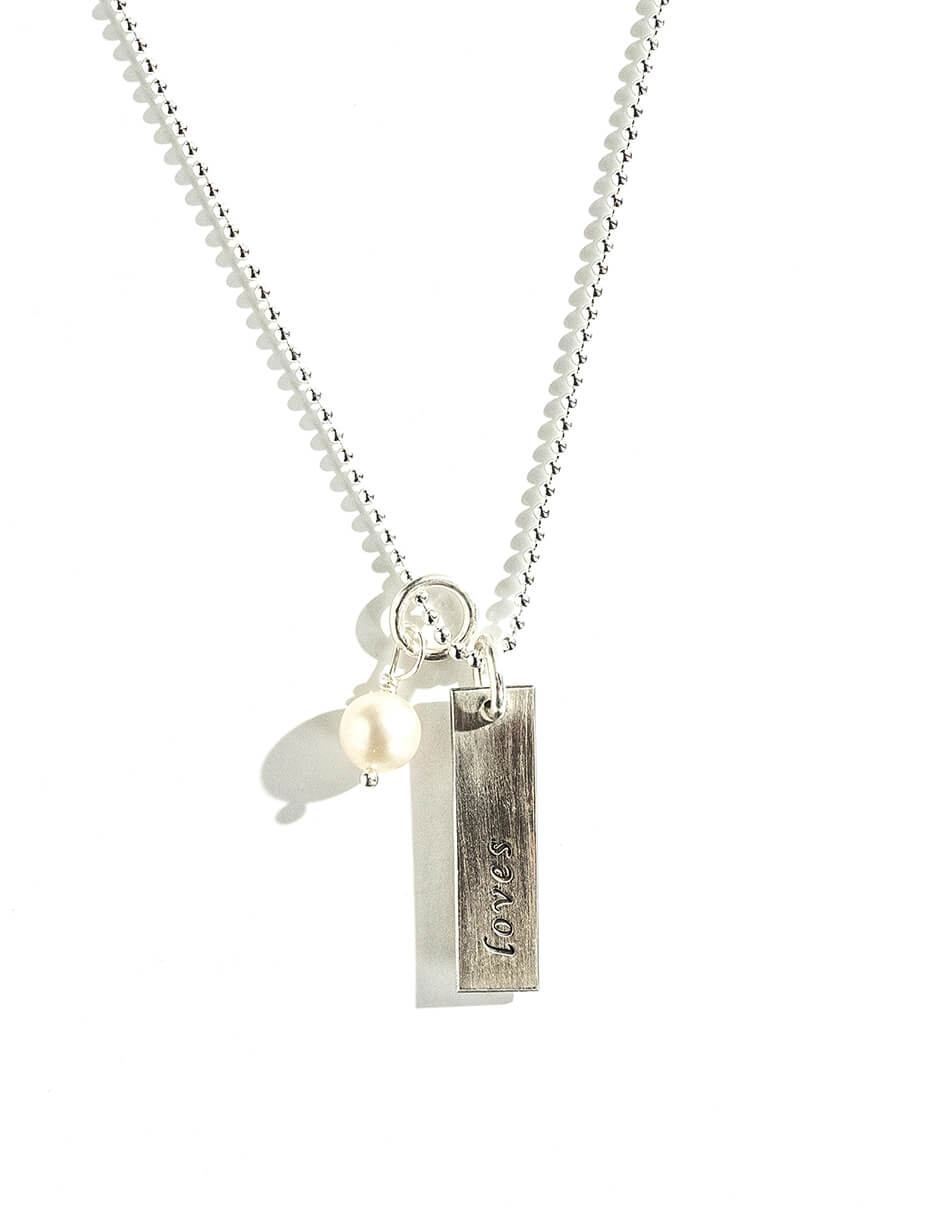 Handmade sterling silver charm with gold-filled hearts and hand-stamped with a word, name, or scripture at the back. Best jewelry for mom or grandma