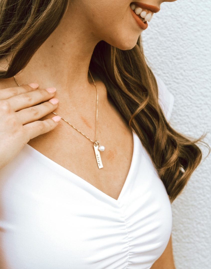 A gold-filled charm hand stamped with names of your loved ones. Best gift for wife, mom, grandma, sister