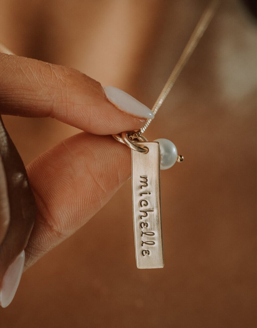 Beautiful gold-filled charm hand stamped with your custom names. Perfect gift for wife, mom, grandma, sister