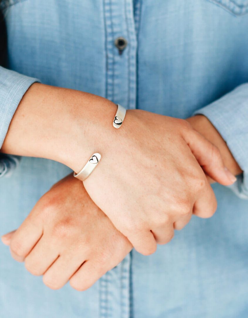 Made in sterling silver with message or loved ones names on the inside of the cuff. Personalized bracelet for wife, fiancee