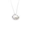 2 sterling silver circle discs hand stamped with names along with a mother of pearl. Perfect personalized necklace for grandma