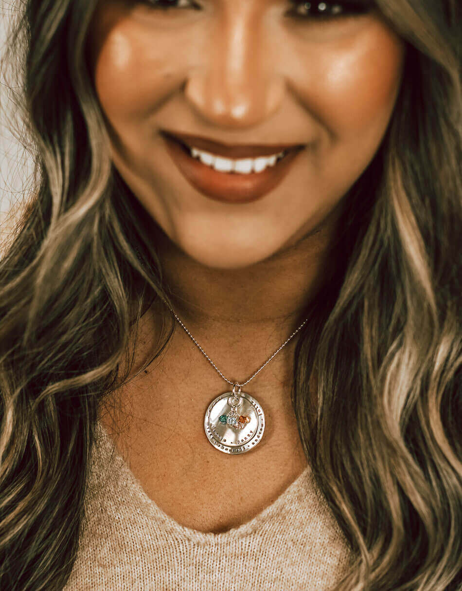 Layered necklace with names and birthstones for women