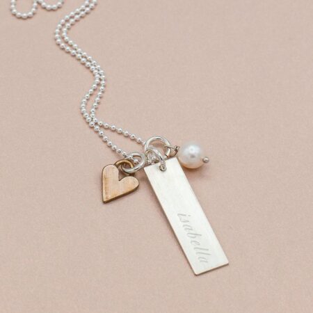 Engraved Rectangle Names With Love Necklace