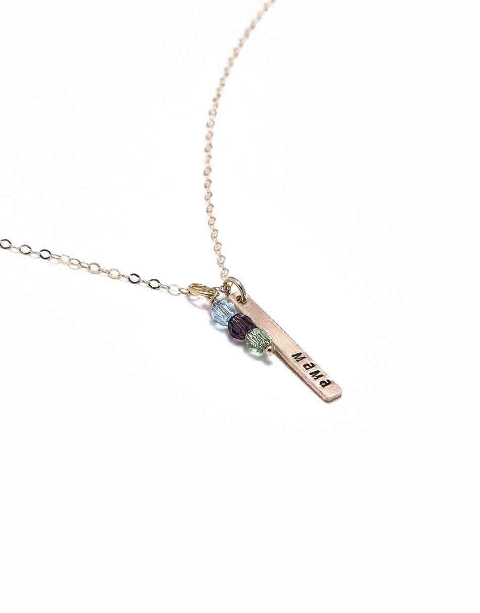 Birthstone personalized rectangle necklace with name or date engraved. Perfect gift for grandmas, moms, or even a family