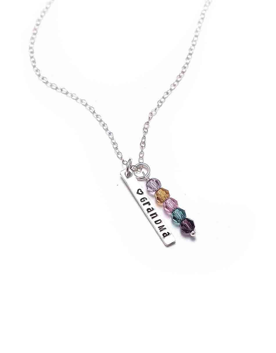 Birthstone personalized rectangle necklace with name or date engraved. Perfect gift for grandmas, moms, or even a family
