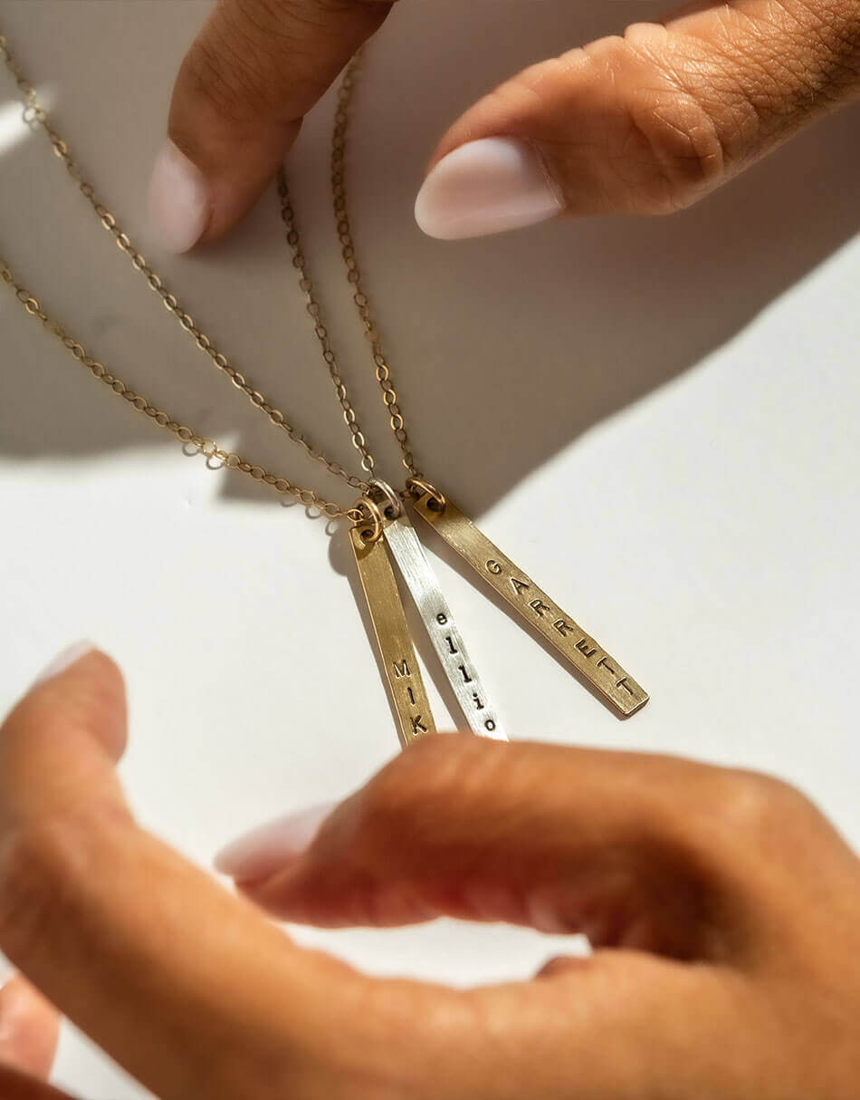 Rectangle Necklace with names of loved ones hand stamped