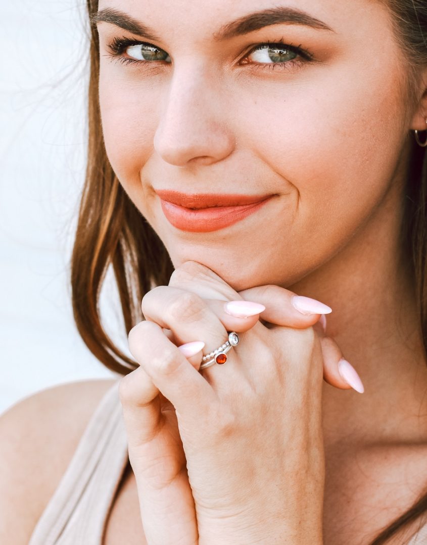 Model showing Stackable Birthstone rings